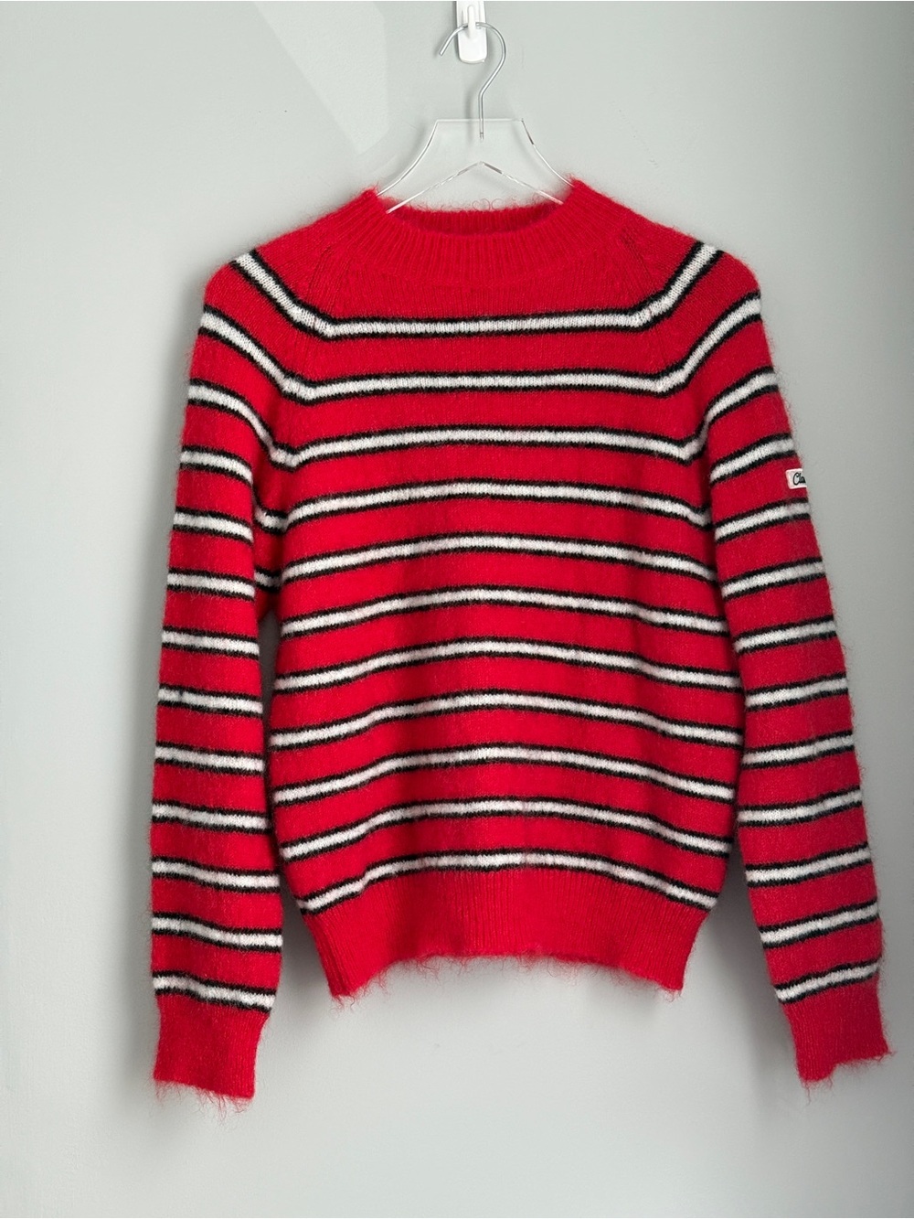 Claudie Pierlot NWOT Mohair-Blend Striped Sweater Crewneck Size US 2 Red/White - Picture 2 of 9